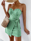 Chic and Cozy: Plaid Frill Trim Wrap Knot Side Tube Dress