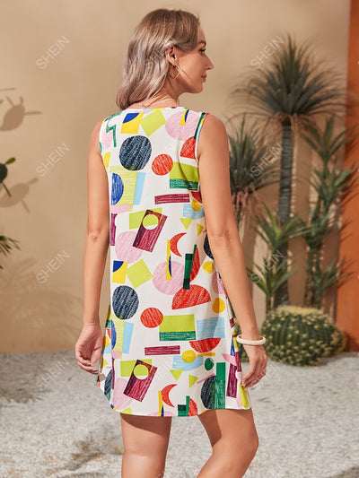 Chic Geo Print Sleeveless Tank Dress