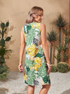 Exotic Elegance: Tropical Print Scoop Neck Dress