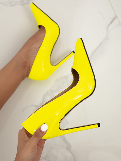 Chic Yellow Lycra Stiletto Heels - Perfect for Spring & Autumn Style