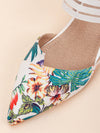 Chic Tropical Print Pointed-Toe Ankle Strap Flats for Effortless Style