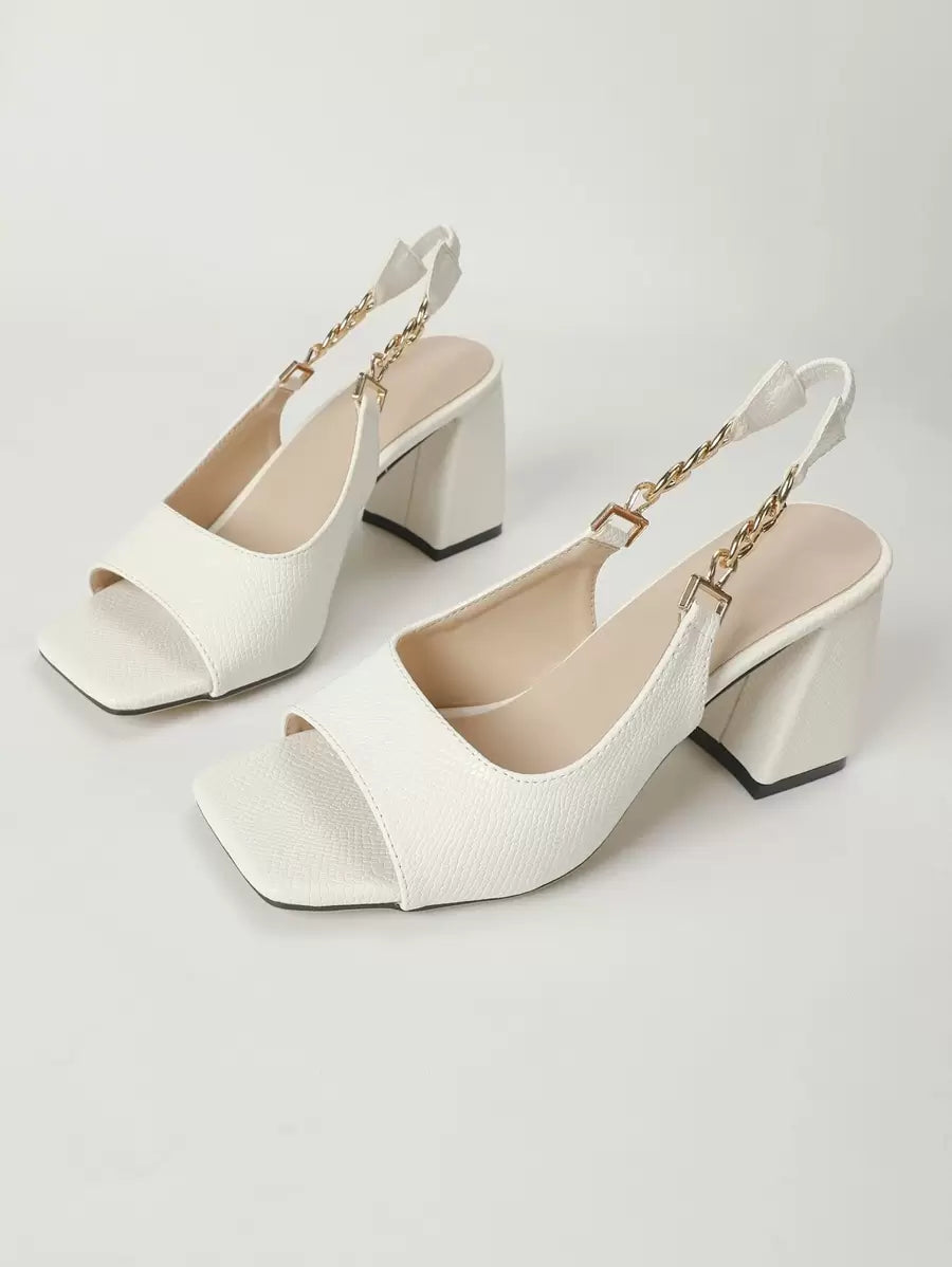chain slingback block heel sandals image 4 showing visible color, material, toe, strap, heel, sole, or lace details