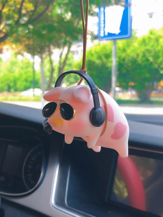 Piggy on the Go: Adorable Cartoon Pig Car Hanging Ornament