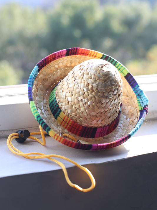 Colorful Pet Straw Hat: Festival Sun Protection with Adjustable Chin Strap