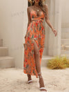 Vacay Vibes: Tropical Print Backless Knot Halter Neck Split Thigh Dress