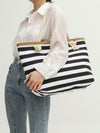 Striped Shoulder Tote Bag: Stylish Carryall for School and Travel