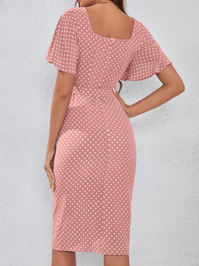 Dainty Darling: Frenchy Polka Dot Print Dress with Sweetheart Neck Button Decor