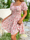 Charming Floral Puff Sleeve Dress with Ruffle Hem and Knot Front Detail