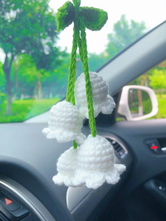 Vintage Knitted Floral Car Rearview Mirror Hanging Ornament