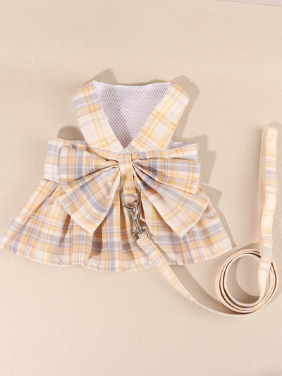 Chic Plaid Skirt and Leash Set for Small Pets: Size Up for Perfect Fit!