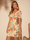 Tropical Bliss Square Neck Puff Sleeve Dress - Perfect for Your Next Vacation