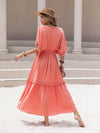 Boho Chic Women's Tassel Trim Dress with Ruffle Hem