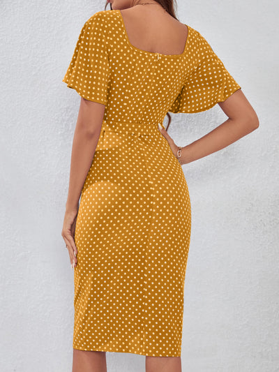 Dainty Darling: Frenchy Polka Dot Print Dress with Sweetheart Neck Button Decor