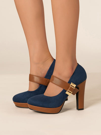 Chic Suedette Platform Chunky Heeled Mary Jane Pumps – Elevate Your Style!