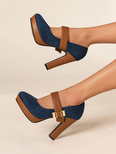 Chic Suedette Platform Chunky Heeled Mary Jane Pumps – Elevate Your Style!