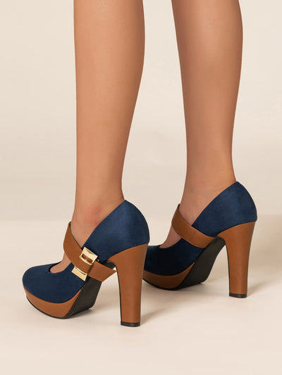 Chic Suedette Platform Chunky Heeled Mary Jane Pumps – Elevate Your Style!