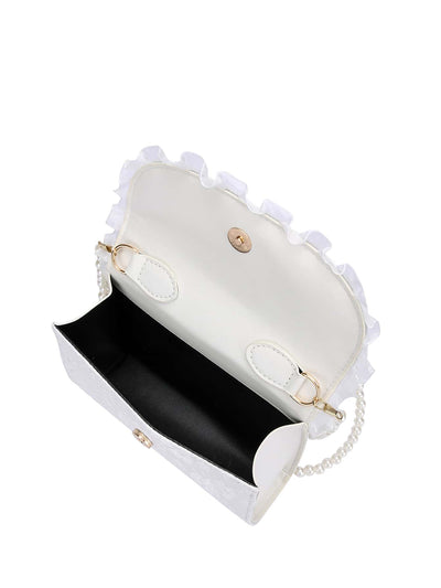 Chic Butterfly Applique Faux Pearl Trim Square Bag - Perfect for Every Occasion