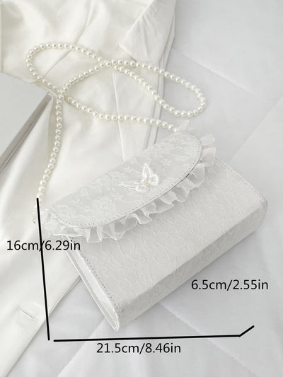 Chic Butterfly Applique Faux Pearl Trim Square Bag - Perfect for Every Occasion