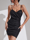 Sparkling Glamour: Glitter Ruched Wrap Cami Dress