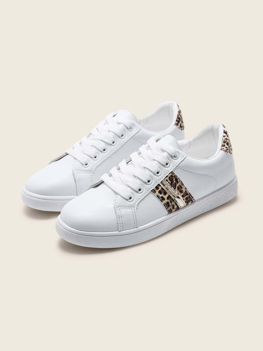 Wildly Chic: Colorblock Leopard Detail Lace-up Front Skate Shoes