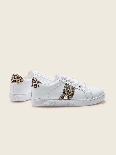 Wildly Chic: Colorblock Leopard Detail Lace-up Front Skate Shoes