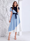 Modely Color Block A-Line Dress: Effortlessly Stylish with Waist Tie