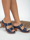 Navy Blue Stitched Mule Heels: Perfectly Elegant Footwear for Women