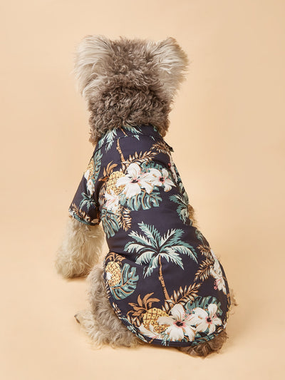 Tropical Vibes Pet Shirt: Beach Pineapple Coconut Tree Print for Small and Medium Pets