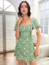 Elegant Daisy Floral Print Ruched Bust Dress – A Touch of Spring Style