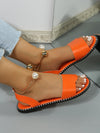 Summer Blossom: Floral Flat Sandals with Metal Buckle and Pearl Decoration for Women