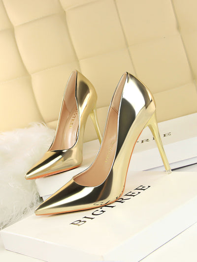 Gleaming Gold Metallic Stiletto Court Pumps - Perfect for Party Nights