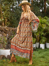 Boho Chic Vibes: Allover Print Flounce Sleeve A-Line Dress for Women