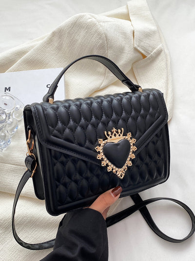 Quilted Crown Heart Decor Square Bag: A Fashionable Must-Have for Every Stylish Woman