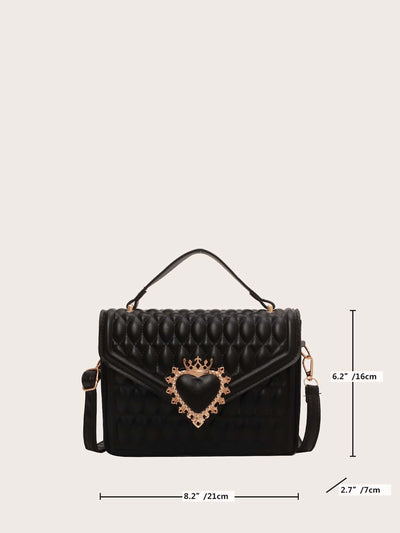 Quilted Crown Heart Decor Square Bag: A Fashionable Must-Have for Every Stylish Woman