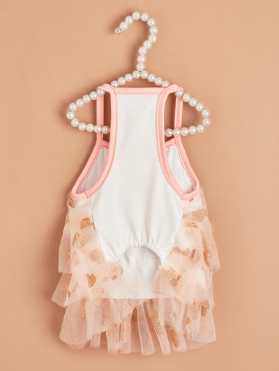 Heartfelt Pup Love: Pink Mesh Pet Cake Dress for Your Furry Friend