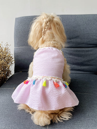 Keep your furry friend stylish and comfortable on vacation with our Pamper Your Paws jumpsuit. The pink striped bubble checkered design is both adorable and functional, allowing for easy movement and maximum cuteness. Pamper your pet with the ultimate vacation style!