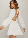 Chic & Elegant Backless Ruffle Dress with Lantern Sleeves