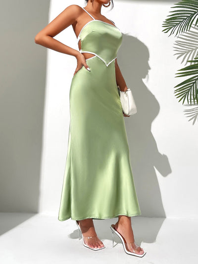 Luxurious Elegance: Solid Backless Satin Cami Dress