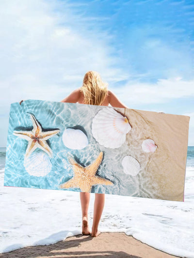 Coastal Scenery Print Ultra-Fine Fiber Beach Towel - Absorbent, Quick Drying, and Versatile