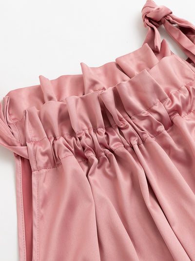 Delicate Elegance: Glamaker Ruffle Neck Wrap Hem Satin Dress