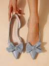 Chic Autumn Elegance: Bowknot Pointed Toe Blue Loafers for Women