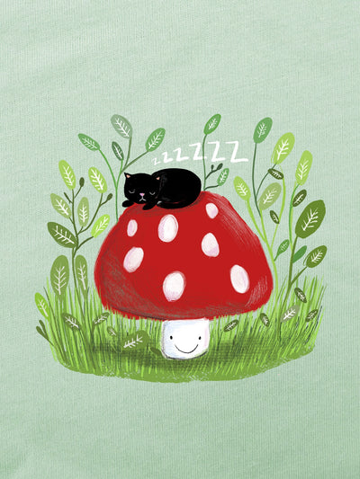 Mystical Feline Fun: Kawaii Mushroom Cat Graphic Tee