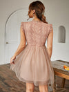 Chic and Elegant: Contrast Lace Ruffle Scallop Trim Mesh Dress