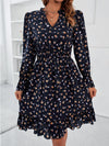 Floral Fantasy: Ditsy Floral Print Notch Neck Shirred Waist Dress