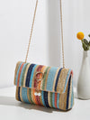 Rainbow Dreams: Striped Pattern Flap Straw Bag for Your Vacation Getaway