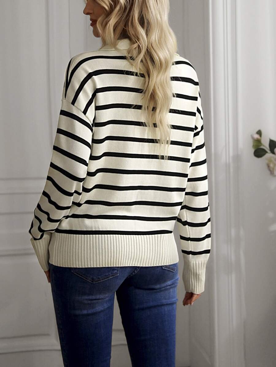 Stay effortlessly stylish with this Striped Drop Shoulder Sweater for Women, designed with a relaxed silhouette and timeless striped pattern. Crafted from soft knit fabric, this long sleeve pullover offers cozy comfort and an easygoing fit that's perfect for everyday wear. The drop shoulder design creates a laid-back, modern look that pairs beautifully with jeans, leggings, skirts, or wide-leg pants.