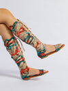 Wild Side: Snakeskin Embossed Hollow-Out Lace-Up Front Sandals