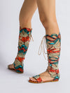 Wild Side: Snakeskin Embossed Hollow-Out Lace-Up Front Sandals