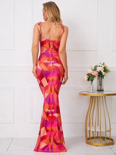 Blooming Beauty: Floral Print Tie Shoulder Mermaid Hem Maxi Cami Dress