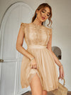 Chic and Elegant: Contrast Lace Ruffle Scallop Trim Mesh Dress